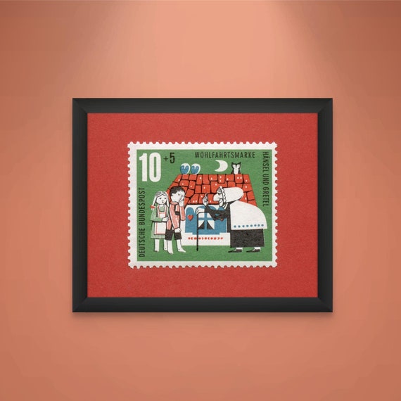 Hansel and Gretel Stamp Art Print: Vintage German Fairytale Nursery Decor