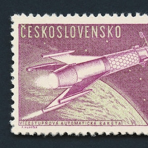 Tschechoslowakei Weltraum Forschung Druck (1962 Briefmarke), Weltraum Exploration Poster, Vintage Rakete Poster, Retro Astronaut Kunst - Druck in Museumsqualität