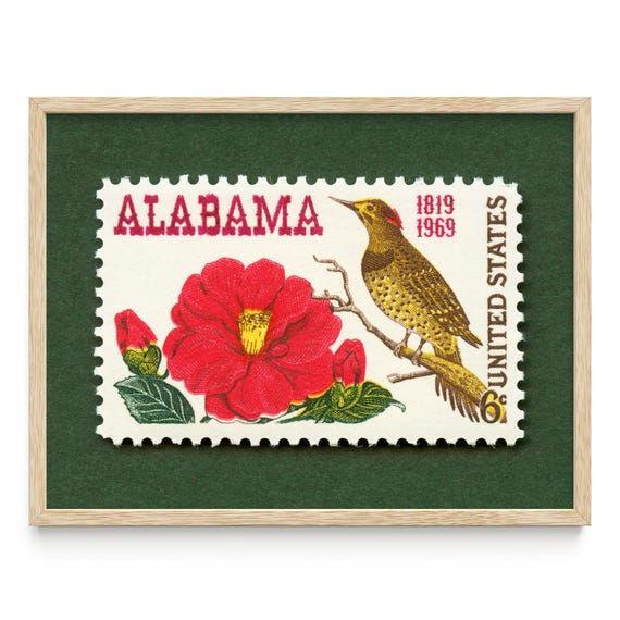 Alabama Statehood Postage Stamp Art Print - Archival Matte Frame/Unframed Options