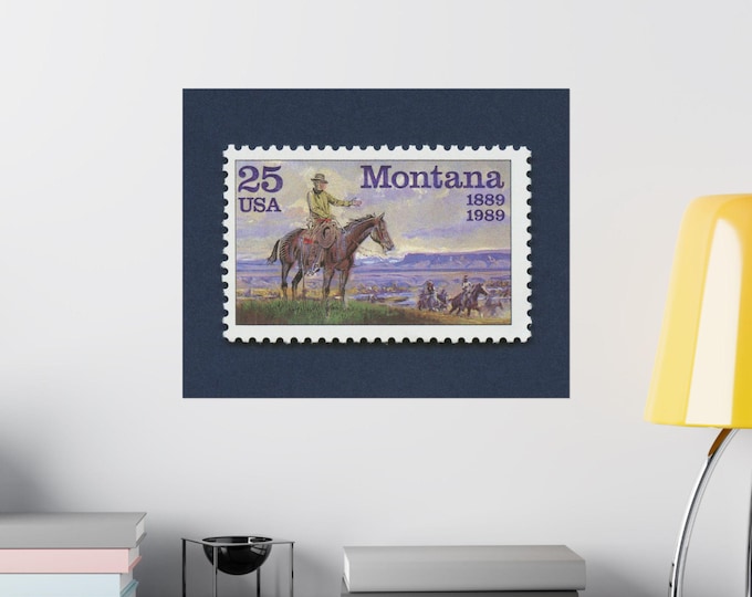 Montana Centennial Postage Stamp Art Print: Cowboy Western Poster
