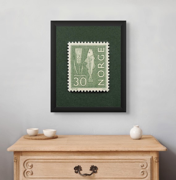 Norway Fish and Rye Stamp Art Print: Vintage Norwegian Wall Decor