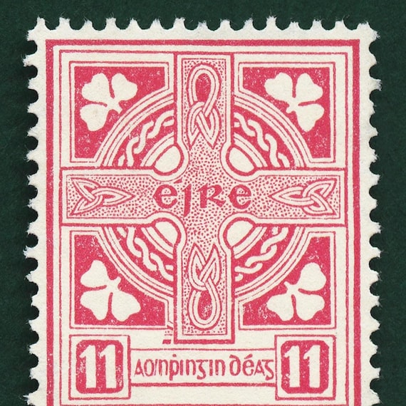 Ireland Celtic Cross Stamp 1949 Postage Art Print: Vintage Irish Home Decor