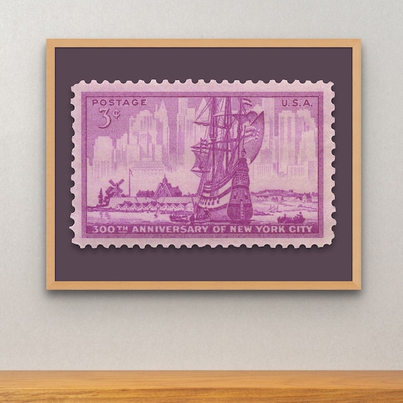 New York City 300 Years 1953 3c Stamp - Museum-Quality Print (14 x 11 In)