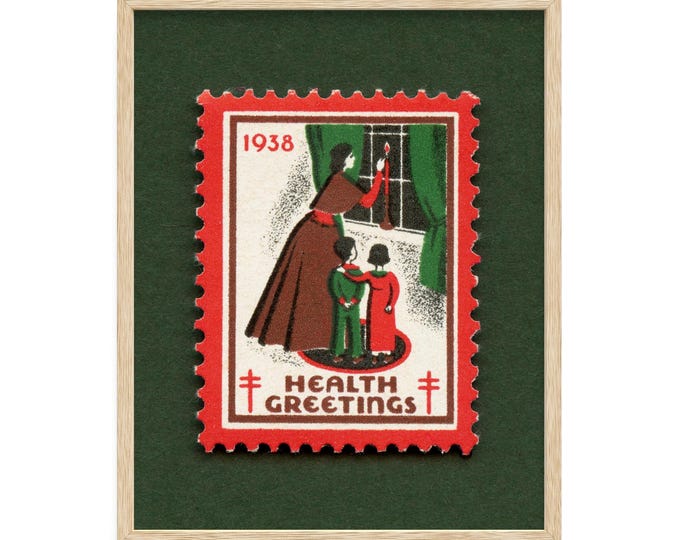 Vintage 1938 Christmas Seal Art Print - Tuberculosis Fundraising Christmas Candles Deor, Framed/Unframed Options