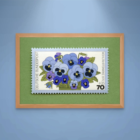 Pansies Floral Art Print: Mid-Century German Stamp Design