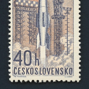Czechoslovakia Space Stamp (1962 Print), Astronomie Decor, Retro Space Wall ArtVintage, Vintage Rocket Start Poster, Space Decor