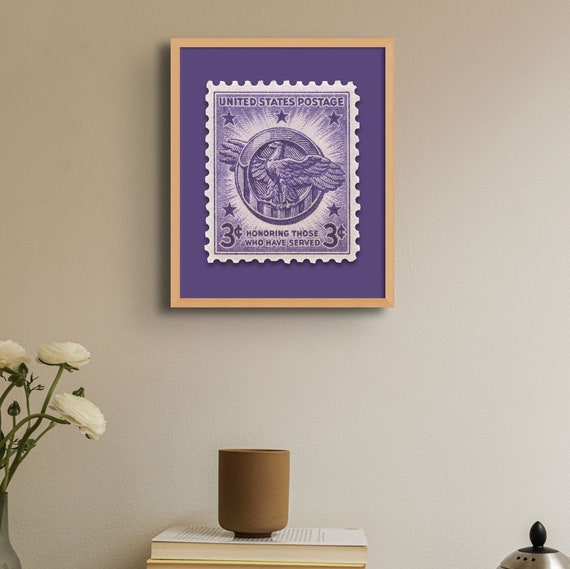 US Armed Forces: Veterans of WWII Print, Army, Navy, Marines Poster 1945 3c Stamp - Museum-Quality