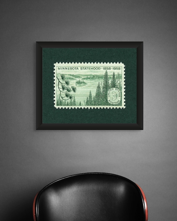 Minnesota Statehood Stamp Art Print: Vintage Lakes Poster