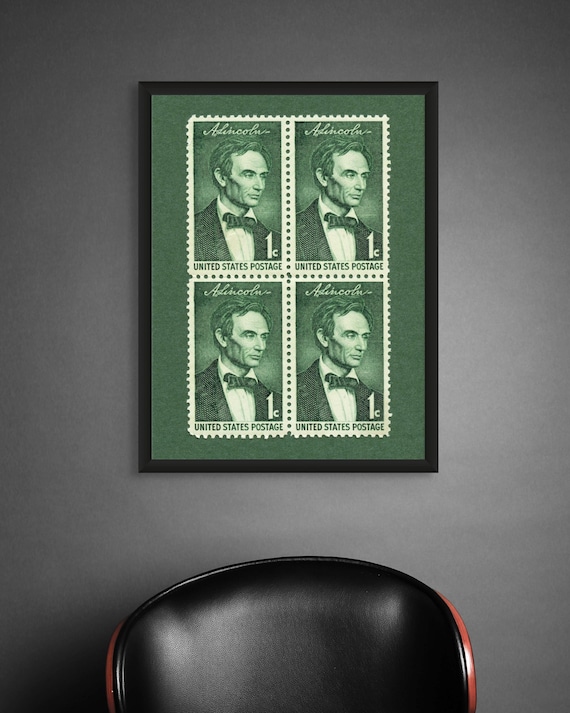 Abraham Lincoln Stamp Plate Block Print: Vintage Portrait Poster