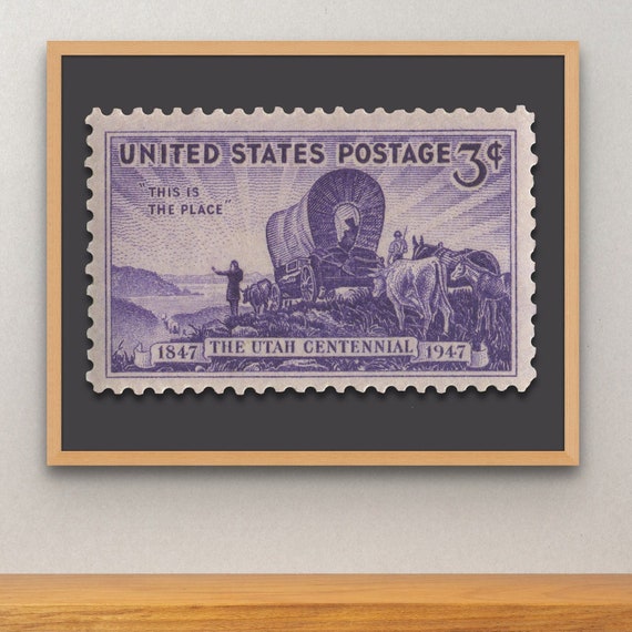 Utah Centennial Stamp Art Print: Mormon Pioneers, 'This Is The Place'