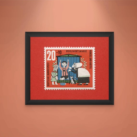 Hansel and Gretel Vintage Stamp Art Print: Germany 1960