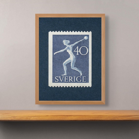 Sweden Sling Ball Stamp Art Print: 1953 Vintage Style