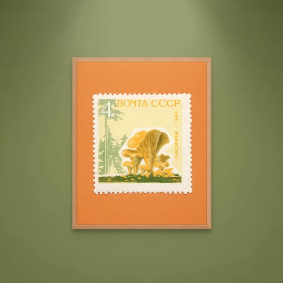 Retro Mushroom Print, Golden Chanterelle, Mushroom Art Print, Mushroom Poster, Mushroom Wall Decor, 1964 Soviet Union Stamp - Museum-Quality