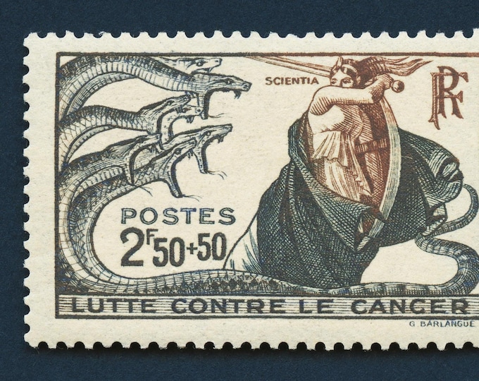 Cancer Awareness Poster: 1941 France Postage Stamp Art Print