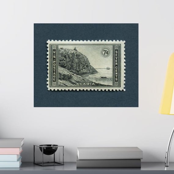 Acadia National Park Vintage Stamp Art Print: Maine Decor (Digital File Print)