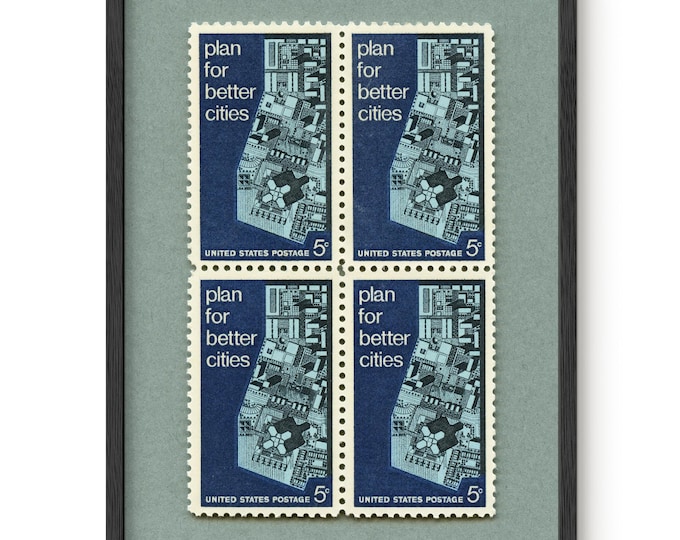 City Planning Vintage Postage Stamp Set of 4 Art Print: Urban Planning Wall Decor Framed/Unframed Option