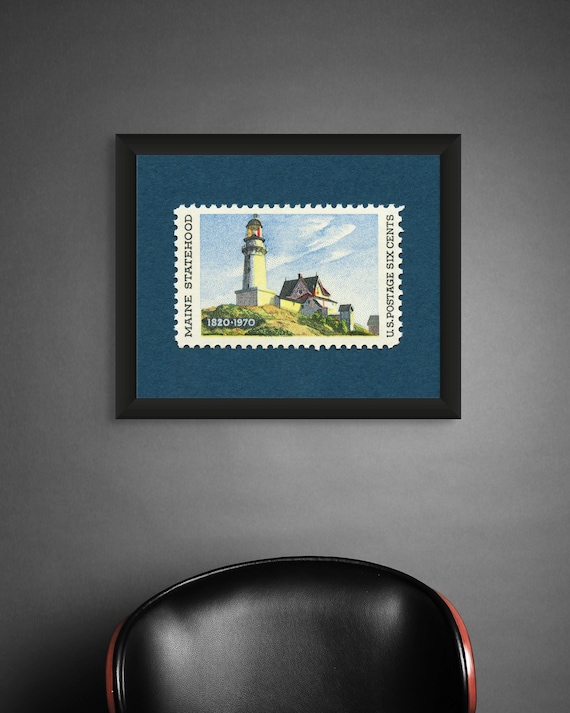 Maine Lighthouse Stamp Art Print: Museum-Quality Wall Decor
