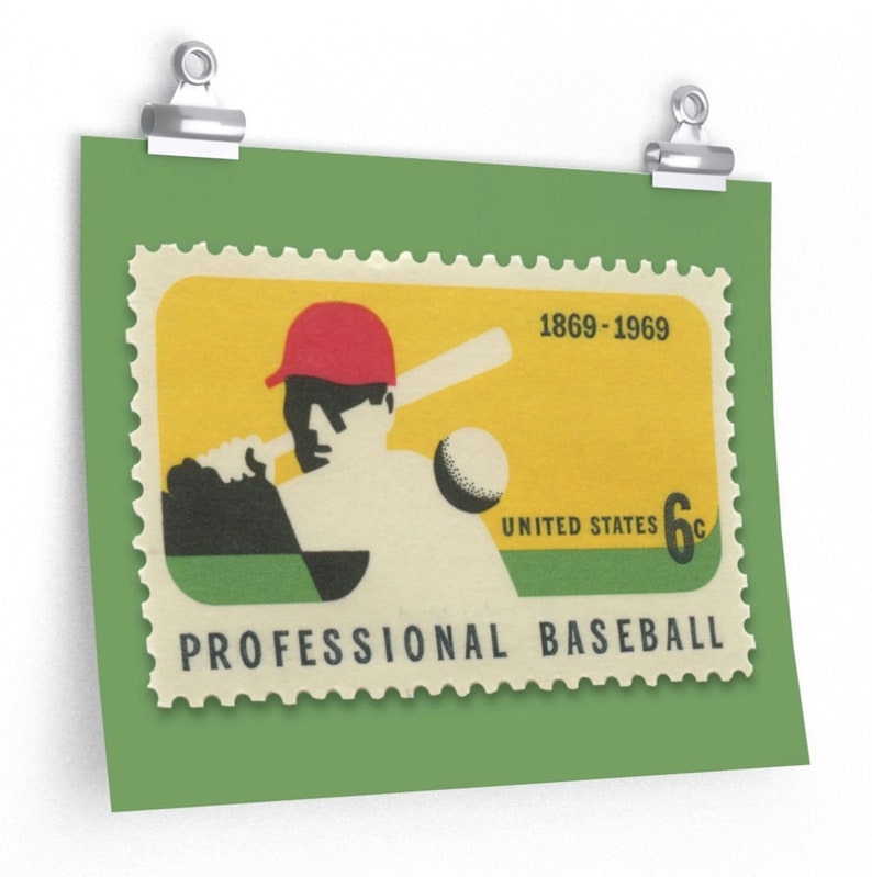 Baseball 6c Stamp 1969 Museum-Quality Print 14 x 11in Green