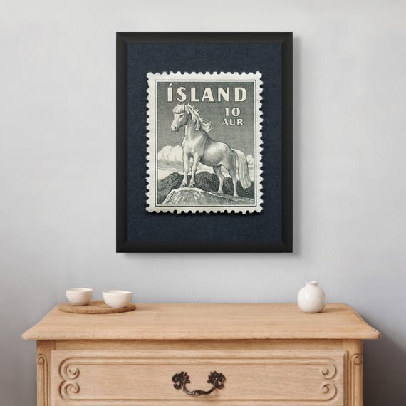 Iceland White Horse Stamp Print: Vintage Equestrian Wall Art
