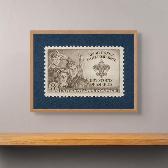 1950 Boy Scouts Stamp Art Print: BSA Scouting Decor