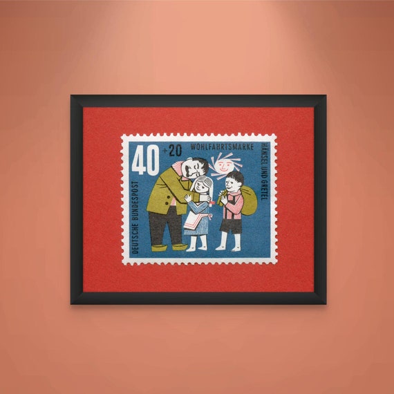 Hansel and Gretel Stamp Art Print: Vintage German Fairytale