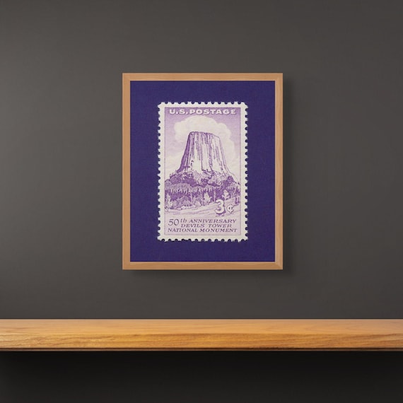 Devil's Tower Stamp Art Print: Wyoming Landmark, Museum-Quality