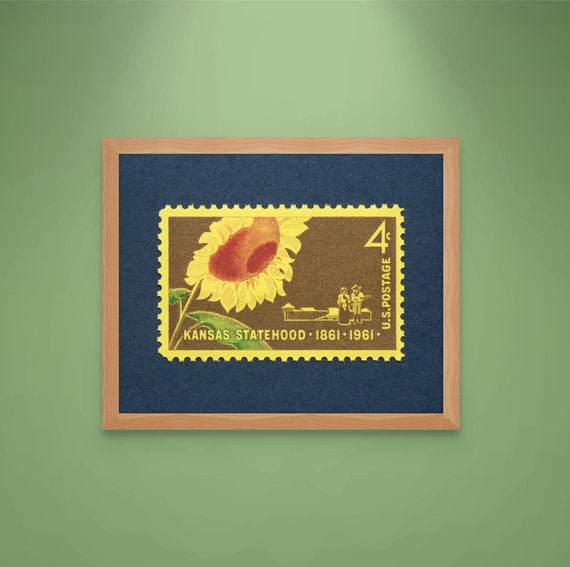 Kansas Statehood Centennial Stamp Art Print: Sunflower Pioneer Design