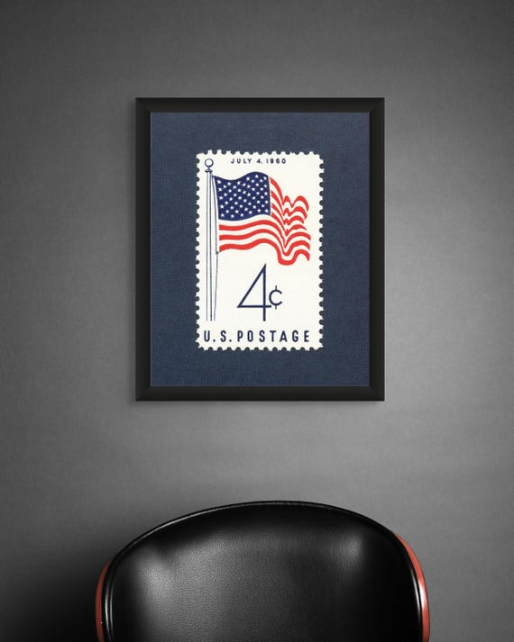 Vintage 50 Star Flag Stamp Art Print: American History Poster