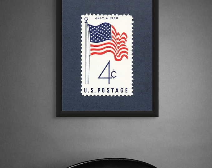Vintage 50 Star Flag Stamp Art Print: American History Poster
