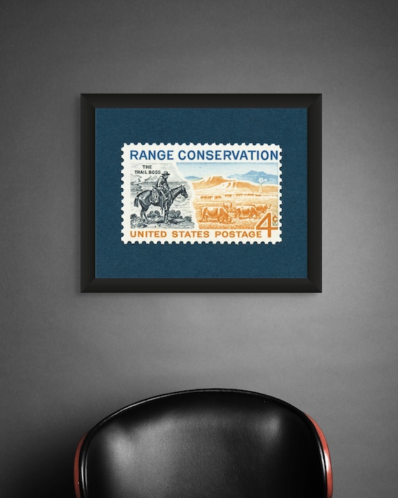 Vintage Range Conservation Stamp Print: Cowboy Western Wall Art