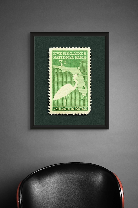 Everglades National Park Vintage Stamp Print, Florida Art Print, Great White Heron Poster, Wetlands Art, Everglades Wall Decor, 1947 Stamp