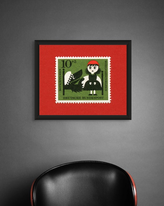 Little Red Riding Hood Stamp Art Print: Vintage German Fairy Tale