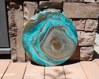 16 Inch Resin Geode, Fluid Acrylic and Resin Pour Painting