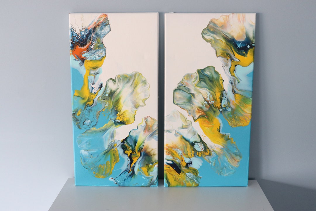 Burst of Color , Split Color Dutch Pour, Set of 2 - 10 X 20 Inch - Etsy