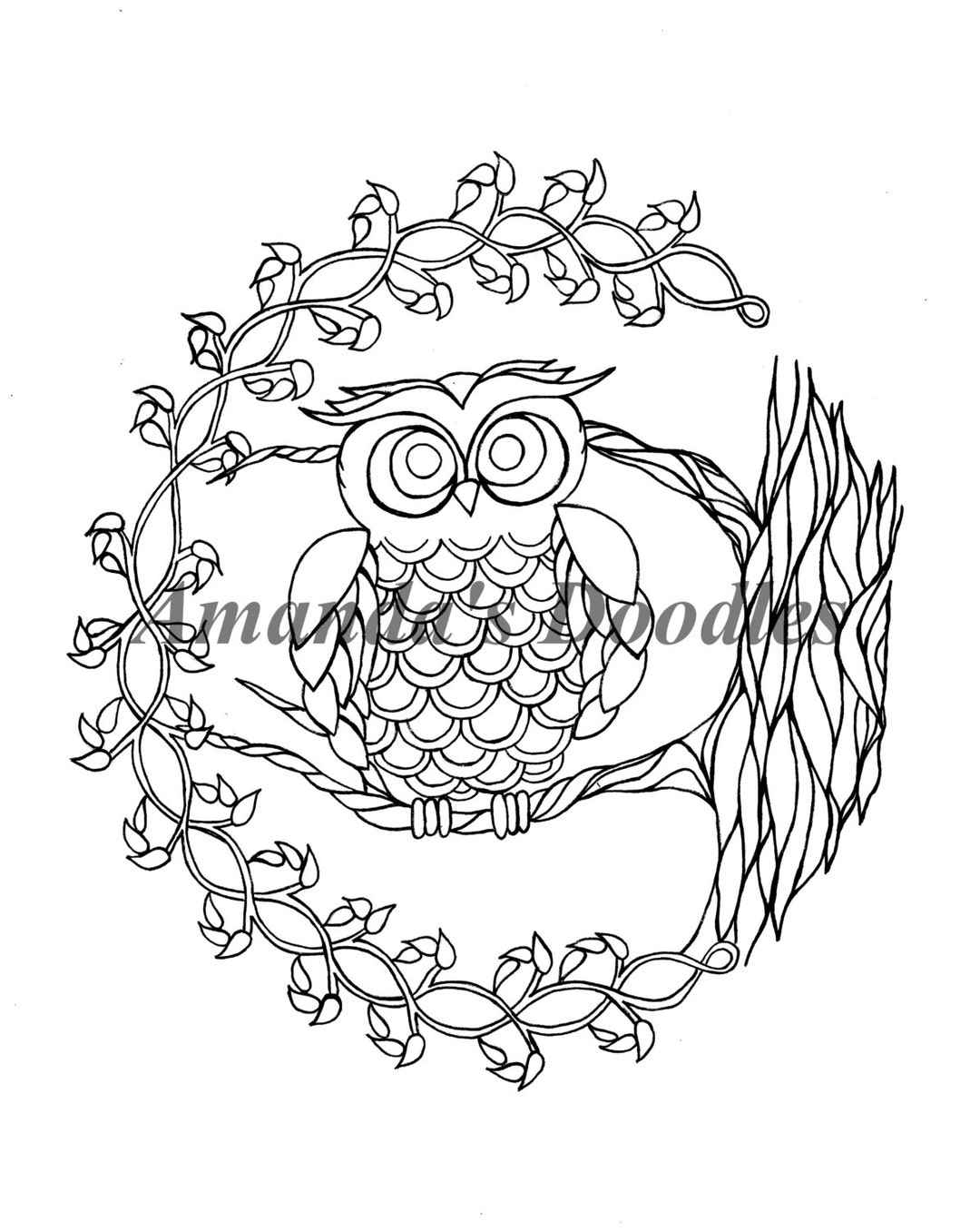 Owl in a Tree Coloring Page - Etsy