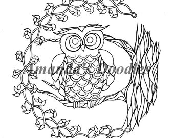 Owl in a tree coloring page