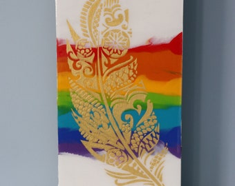 6" x 12" Rainbow and Gold Dip Technique Acrylic Pour