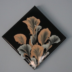 8" x 8" Flowers on Black, String Pulled Acrylic Pour Painting
