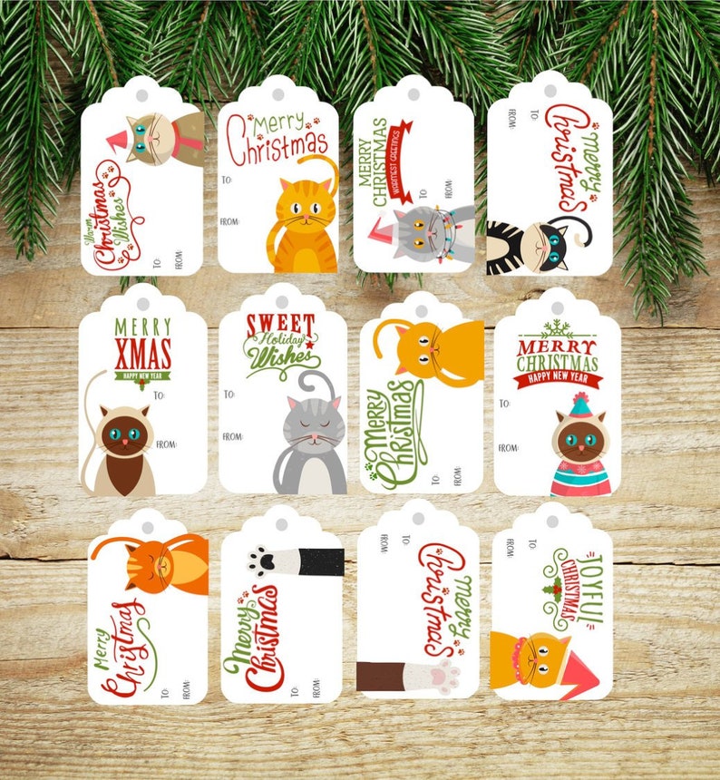 Christmas Cat Gift Tags Etsy