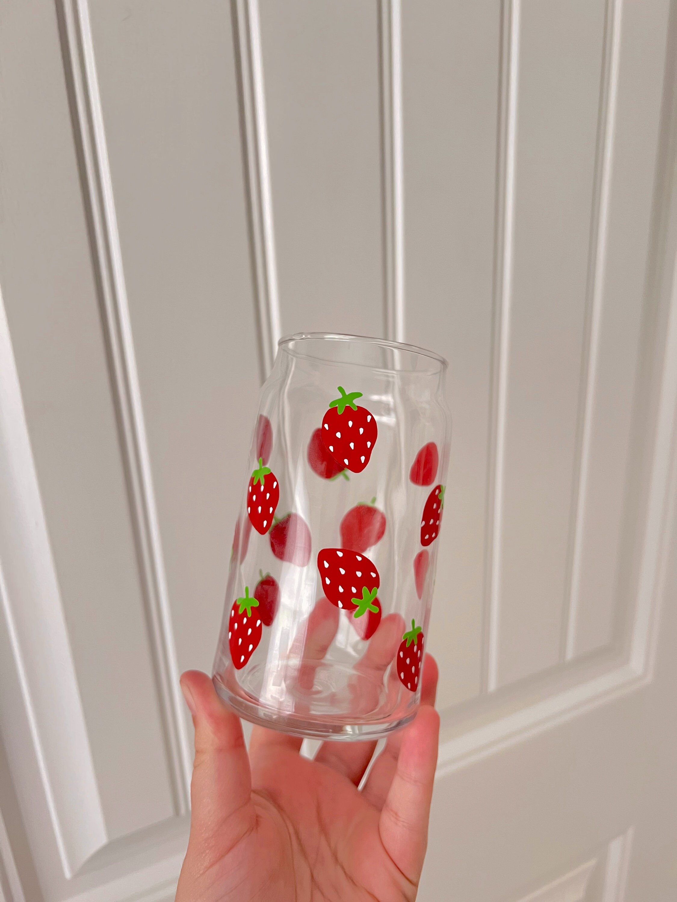 Strawberry Iced Coffee Cup, Beer Glass Mug, UV DTF cup wrap