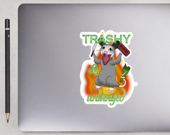 Trashy and Unhinged Dumpster Fire Possum Pegatina