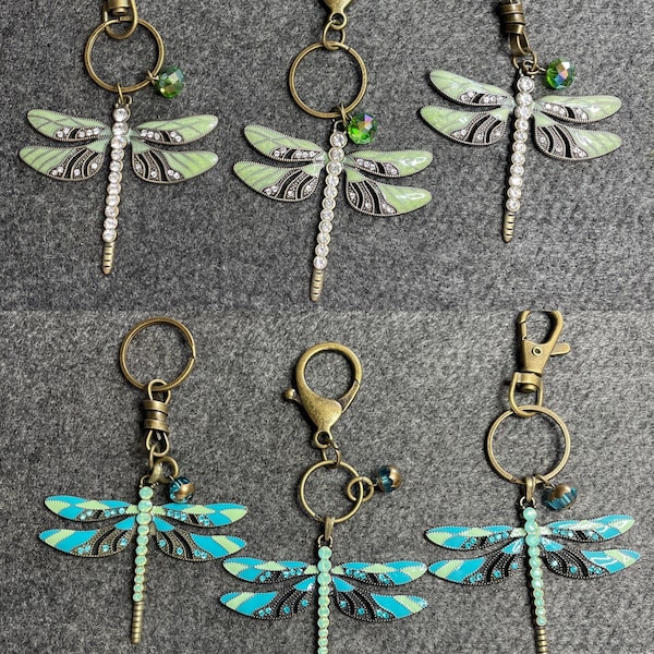 Rhinestone Dragonfly Keychain, Animal Keychain, Ornate Keychain, Sparkly Dragonfly Keychain, Handbag Charm, Green Dragonfly Keychain, Bling