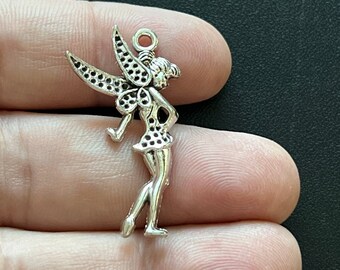 Antique Tibetan Silver Fairy Charm, Jewelry Making (33x14mm)