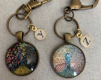 Blue Peacock Keychain, Colorful Peacock Keychain, Peacock Jewelry, Bird Keychains, Cabochon Keycahins, Animal Keychains, Backpack Charms