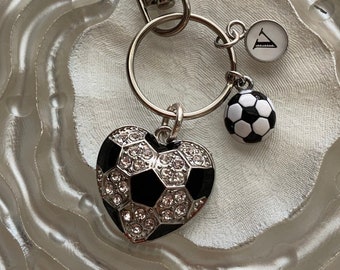 Heart Soccer Keychain, Soccer Ball Keychain, Silver Keychain, Rhinestone Keychain, Handbag Charm, Backpack Charm, Sports Jewelry, Ball Bling