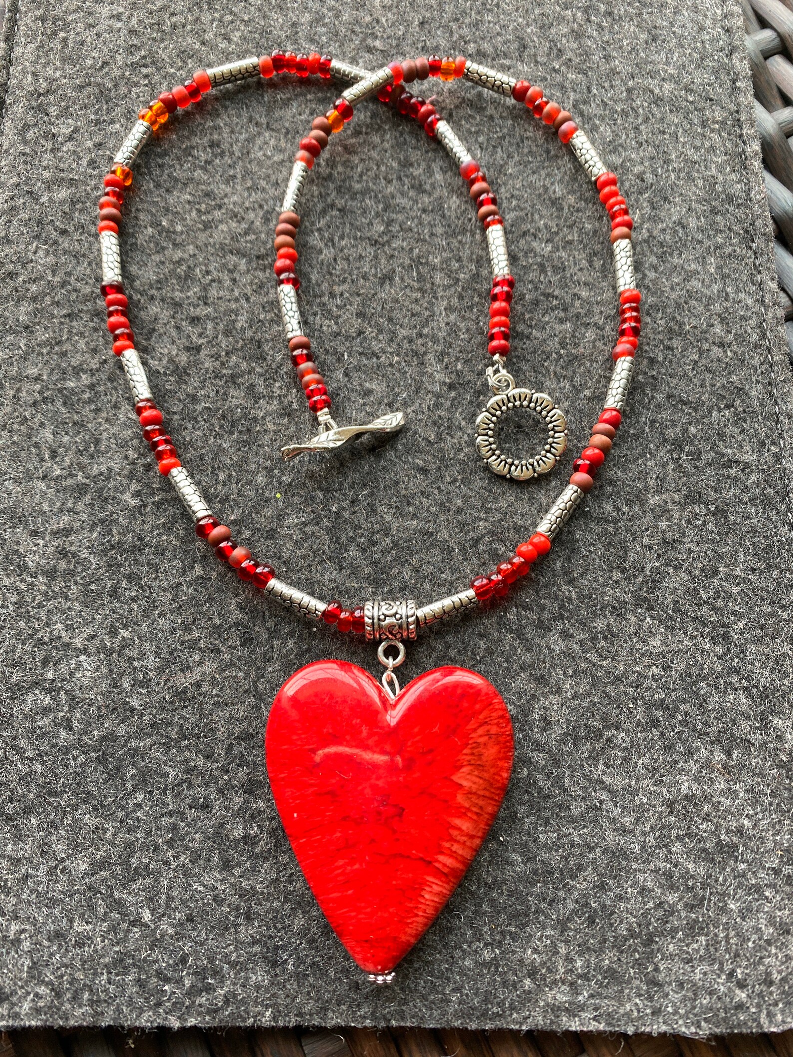 Heart Necklace Valentines Day Necklace Red Heart Necklace Etsy