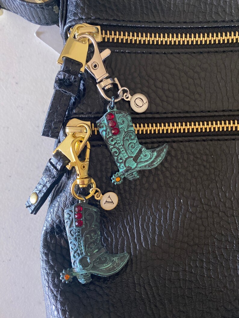 Blue Patina Cowboy Boot Zipper Pull Rhinestone Zipper Pull Etsy