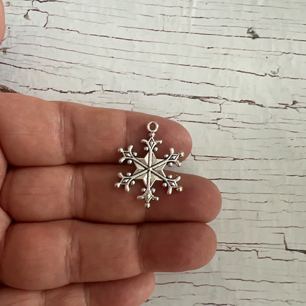 Snowflake Charm, Tibetan Silver Snowflake, Christmas Snowflake Charm, Christmas Charm, Large Snowflake Charm, Double Sided Snowflake 28x22mm
