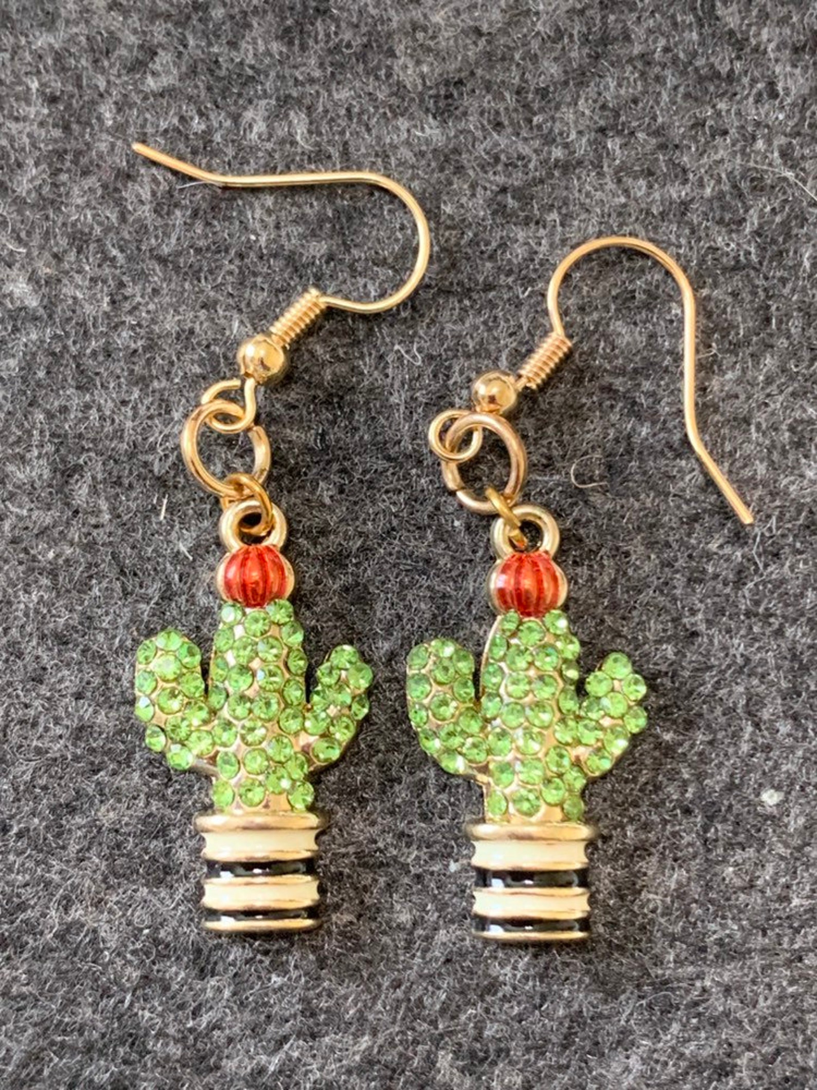 Cactus Earrings Textured Earrings Rhinestone Cactus Etsy UK