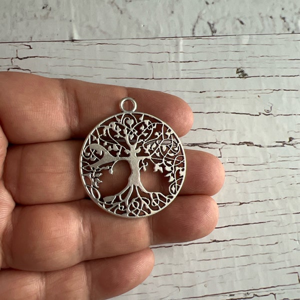 Peace World Tree, Tibetan Silver Tree Medal, Tree Medal, World Tree Charm, Peace Tree Charm, Peace World Charm, Double Sided Tree 40x35mm